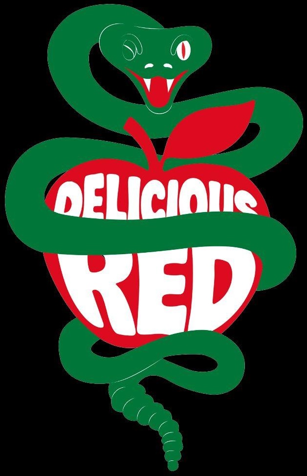 Logo du groupe Delicious RED, un serpent enroulé autour d'une pomme